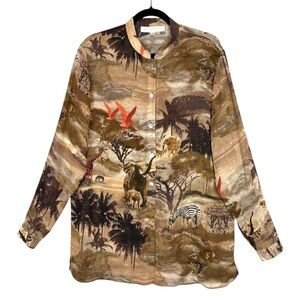 Vintage Platinum Dorothy Schoelen Junglecore Safari Art‎ Graphic Tunic Blouse 14